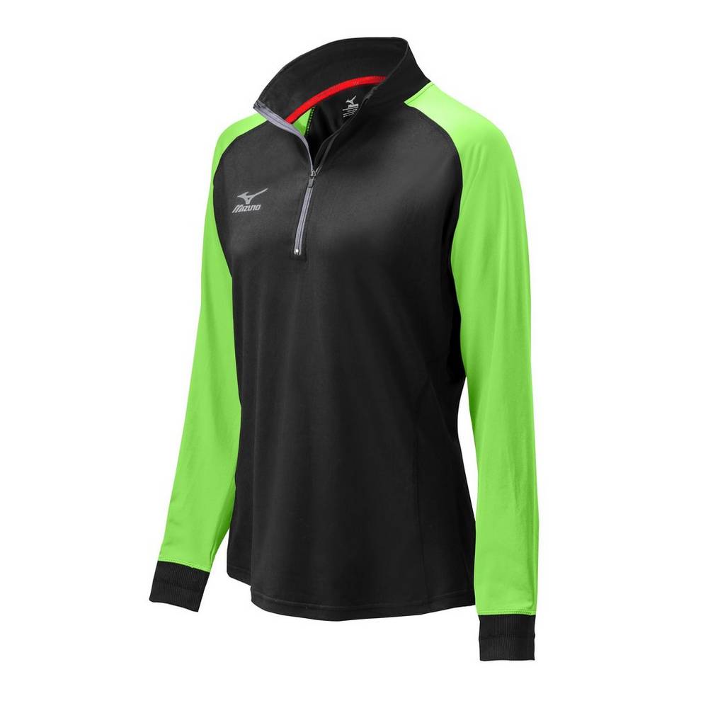 Mizuno Women's Prime 1/2 Zip Volleyball Jacket Black/Green (440574-AIY)